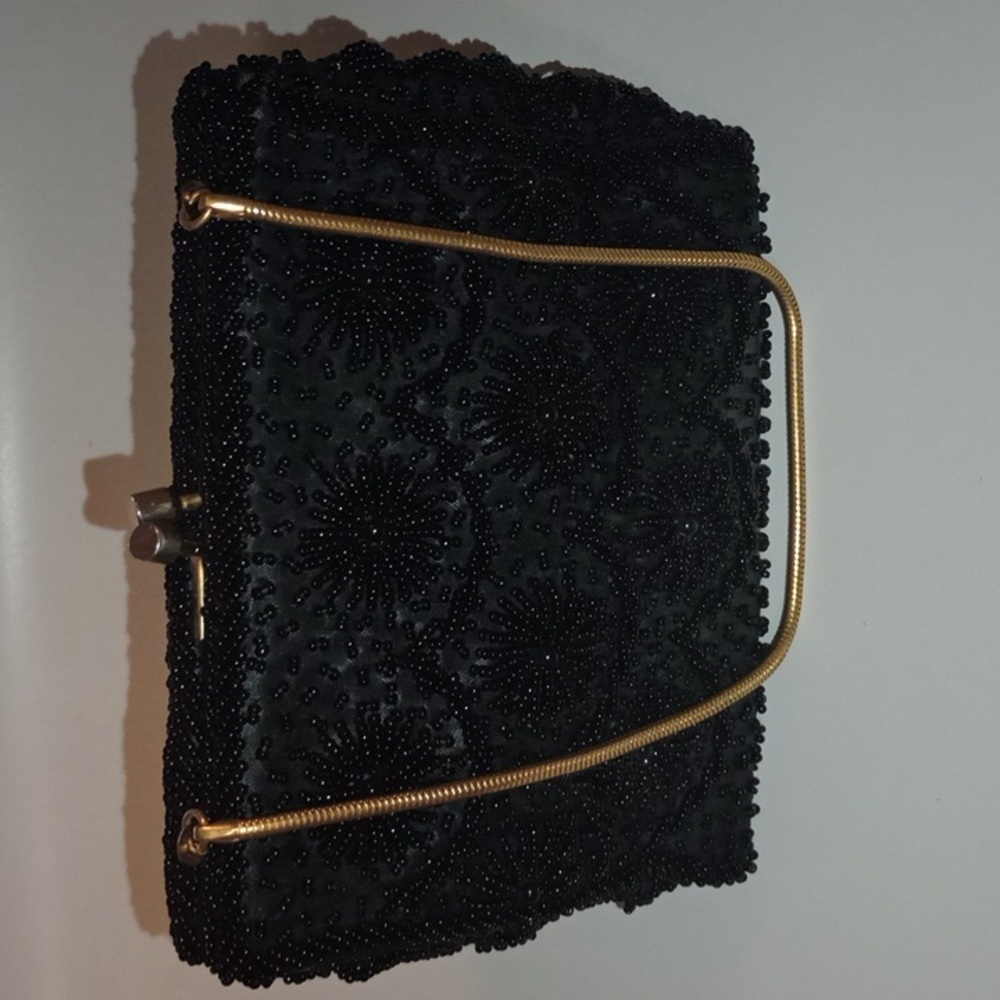 Vintage black beaded clutch/ hand beaded purse